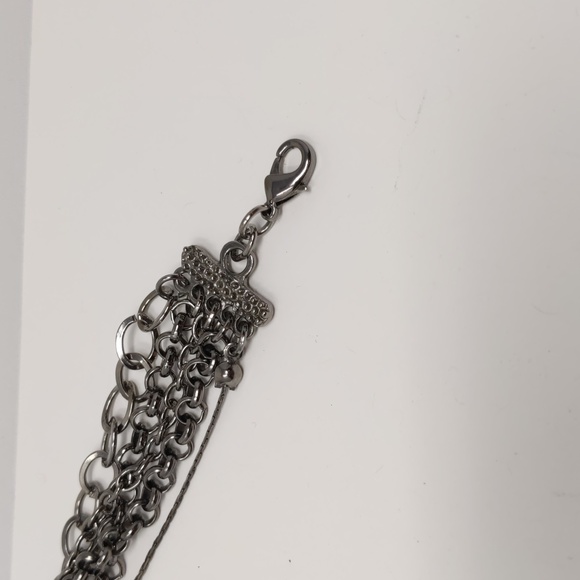 Multi-Layer Chain Necklace Gunmetal Gray Blue Five Strand - Picture 8 of 9